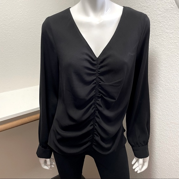 Naked Zebra Long Sleeve Ruched Front V-Neck Top Sz L - Picture 2 of 9